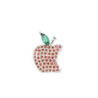 Pendentifs strass en laiton, pomme, Placage de couleur d'or, pavé de micro zircon, rouge, protéger l'environnement, sans nickel, plomb et cadmium Environ 3*2mm, Vendu par PC