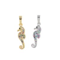 Pendentifs strass en laiton, hippocampe, Placage, pavé de micro zircon, plus de couleurs à choisir Environ 3*4mm, Vendu par PC