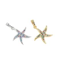 Rhinestone Brass Pendants, Starfish, plated, micro pave cubic zirconia Approx 3*4mm 