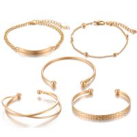 Moda pulseras de la aleación de Zinc, chapado en color dorado, 5 piezas & para mujer, 45mm, 5Strandsfilamento/Set, Vendido por Set