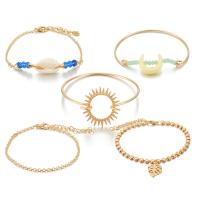 Moda pulseras de la aleación de Zinc, con Nácar, chapado en color dorado, 5 piezas & para mujer, 60mm,50mm,25mm,20mm, 5Strandsfilamento/Set, Vendido por Set