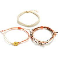 Hilo de algodón Pulsera, con aleación de zinc, chapado en color dorado, tres piezas & estilo popular & ajustable & para mujer, 15mm, 3Strandsfilamento/Set, Vendido por Set