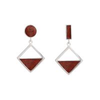 Asymmetric Earrings, 925 Sterling Silver, Geometrical Pattern, epoxy gel, for woman & hollow, brown, 20mm,12mm 