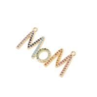 Cubic Zirconia Micro Pave Brass Connector, Alphabet Letter, gold color plated, micro pave cubic zirconia & 1/2 loop, multi-colored Approx 1.5mm 