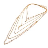 Fashion Multi Layer Necklace, Zinc Alloy, with Plastic Pearl, silver color plated, multilayer & for woman & with rhinestone, 10mm,30mm Approx 13 Inch 