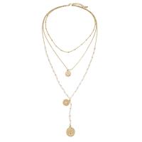 Fashion Multi Layer Necklace, Zinc Alloy, with Freshwater Pearl, gold color plated, three layers & oval chain & for woman, 15mm,16mm Approx 14.2 Inch 