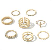 Zink-Legierung Ring Set, Zinklegierung, goldfarben plattiert, 8 Stück & für Frau & mit Strass, 5mm,10mm, Größe:7-10.5, 8PCs/setzen, verkauft von setzen