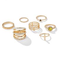 Zink-Legierung Ring Set, Zinklegierung, goldfarben plattiert, 7 Stück & für Frau & mit Strass, 8mm,10mm,20mm, Größe:7-10.5, 7PCs/setzen, verkauft von setzen