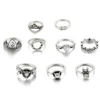 Zink-Legierung Ring Set, Zinklegierung, antik silberfarben plattiert, neun Stück & für Frau & mit Strass, 10mm,15mm, Größe:7, 9PCs/setzen, verkauft von setzen