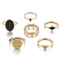 Zink-Legierung Ring Set, Zinklegierung, goldfarben plattiert, 6 Stück & für Frau & Emaille, 6mm,12mm,16mm, Größe:7-10.5, 6PCs/setzen, verkauft von setzen