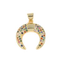 Colgante de Micro Pavé de Zirconía Cúbica, metal, Luna, chapado en color dorado, micro arcilla de zirconia cúbica, multicolor, 23x18x2mm, agujero:aproximado 1.5mm, Vendido por UD