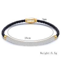 Titan Edelstahl Armband / Armreif, Titanstahl, mit Leder, Modeschmuck & für Frau, schwarz, 180x3mm, verkauft von Strang