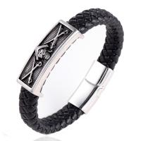 Unisex Armband, Edelstahl, mit PU Leder, schwarz, 210mm, verkauft von PC