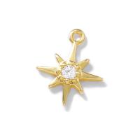 Colgante de Micro Pavé de Zirconía Cúbica, metal, Ocho Punto Estrella, chapado en color dorado, Bricolaje & micro arcilla de zirconia cúbica, chapado en color metálico, libre de níquel, plomo & cadmio, 8x10mm, Vendido por UD