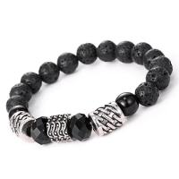 Lava Bead Bracelet, Zinc Alloy, with Lava, Round, fashion jewelry & for woman, black, 180mm 