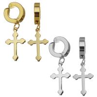 Stainless Steel Clip Earrings, Cross, plated, fashion jewelry & for woman 