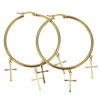 Stainless Steel Hoop Earring, Cross, plated, fashion jewelry & for woman  