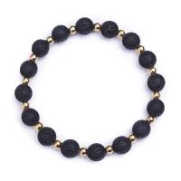 Lava Bead Bracelet, with Zinc Alloy, Unisex, black 