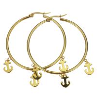 Stainless Steel Hoop Earring, Anchor, plated, fashion jewelry & for woman  