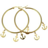 Stainless Steel Hoop Earring, Anchor, plated, fashion jewelry & for woman  