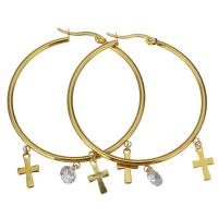 ステンレス　フープ イヤリング, ステンレス, クロス, メッキ, ファッションジュエリー & 女性用  6mm, 売り手 ペア