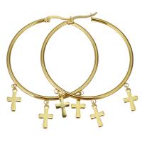 Stainless Steel Hoop Earring, Cross, plated, fashion jewelry & for woman  