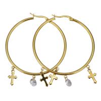 Stainless Steel Hoop Earring, Cross, plated, fashion jewelry & for woman  6mm 