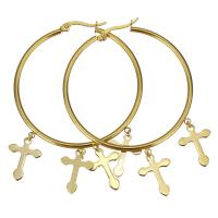 Stainless Steel Hoop Earring, Cross, plated, fashion jewelry & for woman  