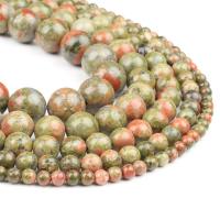 Perles unakite, Rond, poli, vert Vendu par brin