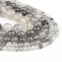 Perles en Quartz teint, Quartz de nuage, Rond, poli, gris Vendu par brin