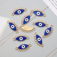 Enamel Zinc Alloy Connector, Evil Eye, gold color plated, DIY, blue 