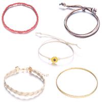 Moda pulseras de la aleación de Zinc, brazale & pulsera, con Seedbead & Cuero de PU, chapado en color dorado, 5 piezas & para mujer, 5Strandsfilamento/Set, Vendido por Set