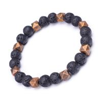 Lava Bead Bracelet, with Zinc Alloy, Unisex, black 