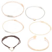 Moda pulseras de la aleación de Zinc, con cuero de imitación, chapado, 6 piezas & para mujer, 6Strandsfilamento/Set, Vendido por Set