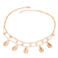 Zinc Alloy Necklace, Shell, gold color plated, Double Layer & oval chain & for woman & with rhinestone Approx 18.4 Inch 