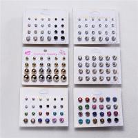 aleación de zinc Stud aretes, con cúbica circonia & diamantes de imitación, chapado, 12 piezas & diferentes estilos para la opción & para mujer & esmalte, más colores para la opción, 12parespareja/Set, Vendido por Set