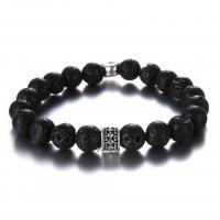 Lava Bead Bracelet, with Zinc Alloy, fashion jewelry, black 