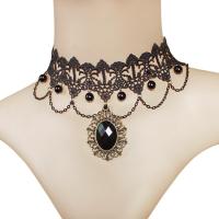 Mode Collier Choker, lacet, avec alliage de zinc, bijoux de mode & pour femme, noire, 300mm, Vendu par brin