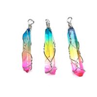 Natural Quartz Pendants, Clear Quartz, irregular, random style & handmade, mixed colors, (38~45)*(8~10)mm 