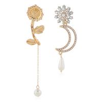 Asymmetric Earrings, Zinc Alloy, gold color plated, for woman & with rhinestone 