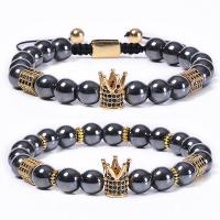 Pulseras magnéticas, Hematite, con metal, chapado en color dorado, unisexo & diferentes estilos para la opción & protección contra la radiación & micro arcilla de zirconia cúbica, más colores para la opción, 8mm, longitud:aproximado 7.1 Inch, 2Strandsfilamento/Grupo, Vendido por Grupo