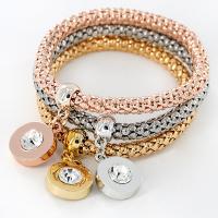 Zinc Alloy Rhinestone Bracelets, Metal Alloy, Round, Unisex 