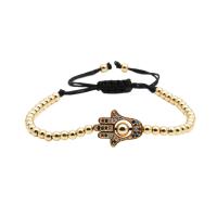 Cubic Zirconia Micro Pave Brass Bracelet, Hamsa, plated, Unisex & adjustable & micro pave cubic zirconia Approx 6.3 Inch 