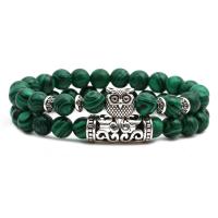 Bracelets de malachite, avec laiton, Plaqué de couleur d'argent, élastique & unisexe & styles différents pour le choix, plus de couleurs à choisir Environ 7.5 pouce, Vendu par fixé