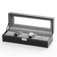 PU Leather Watch Box, with Velveteen & Glass & Stainless Steel, Unisex, black 