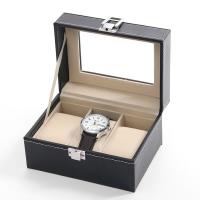 PU Leather Watch Box, with Velveteen & Glass & Stainless Steel, Unisex, black 