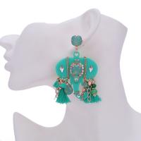 Fashion Tassel Earring, Zinc Alloy, with Cotton Thread & Crystal & Resin, for woman 