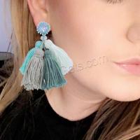 Fashion Tassel Earring, Zinc Alloy, with Cotton Thread & Crystal & Resin, for woman 