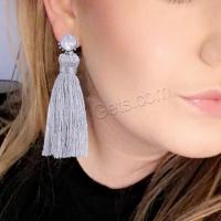 Fashion Tassel Earring, Zinc Alloy, with Cotton & Crystal, for woman 