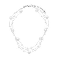 Bracelets de perles en plastique, perle de plastique, avec Fil de pêche, Plaqué de platine, multicouche, blanc Environ 14.5 , Vendu par brin